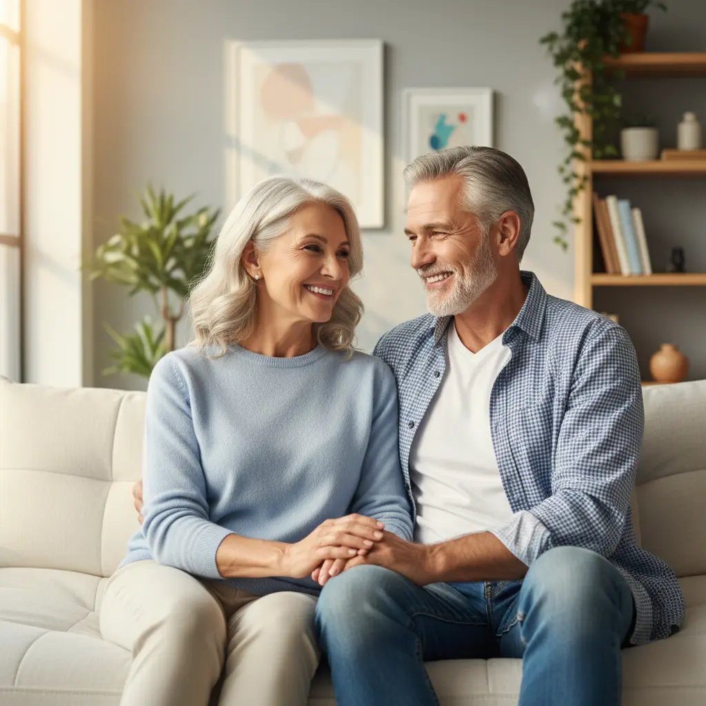 Happy senior couple reviewing Medicare options